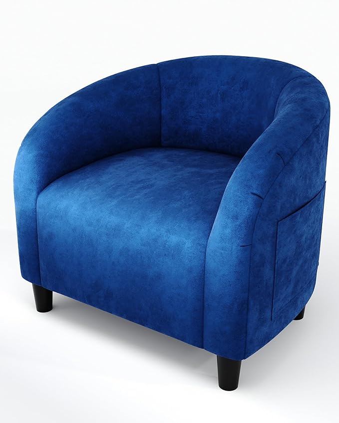 GarveeHome Accent Chair for Living Room Barrel Club Chair with Soft Padded Seat &amp Sturdy Legs for Bedroom Waiting Room Reception Chairs - Blue