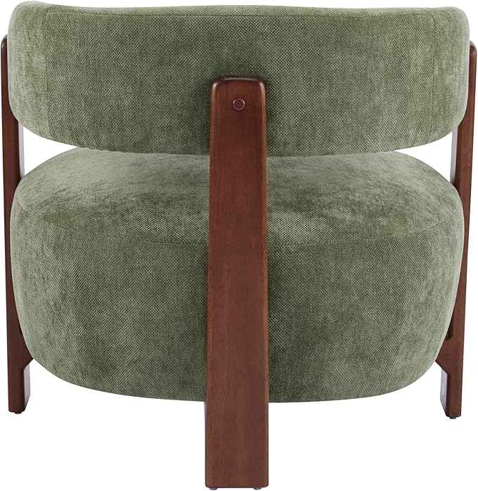 Christopher Knight Home Zax Modern Accent Chair for Living Room Upholstered Lounge Chair Indoor with Wooden Frame Comfy Reading Seating with 3 Legs Design Armchair with Cushion Green + Walnut