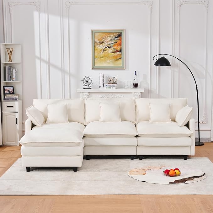102 Modular Sectional Sofa Premium Chenille Cloud Couch with Reversible Ottoman L-Shaped Oversized Sofa with Side Storage Pockets for Multi-Scene Living Room &amp Home Office