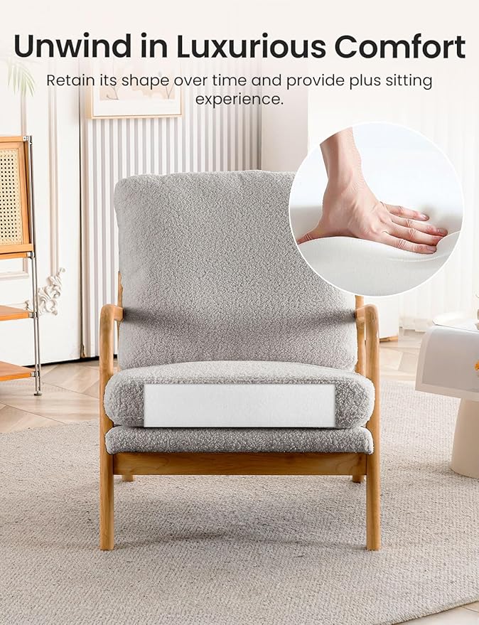 Mid Century Modern Accent Chairs for Living Room 23” Wide Comfy Chair for Bedroom Small Cozy Sherpa Reading Chairs for Adults 108° Lounge Arm Chair Indoor with Detachable Cover 5.5 Foam Cushion