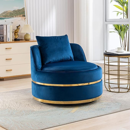 Harper &amp Bright Designs 360 Degree Swivel Accent Chair Velvet Modern Upholstered Barrel Chair Sofa Couch Soft Chair with Seat Cushion for Living Room/Bedroom/Office/Apartment Blue