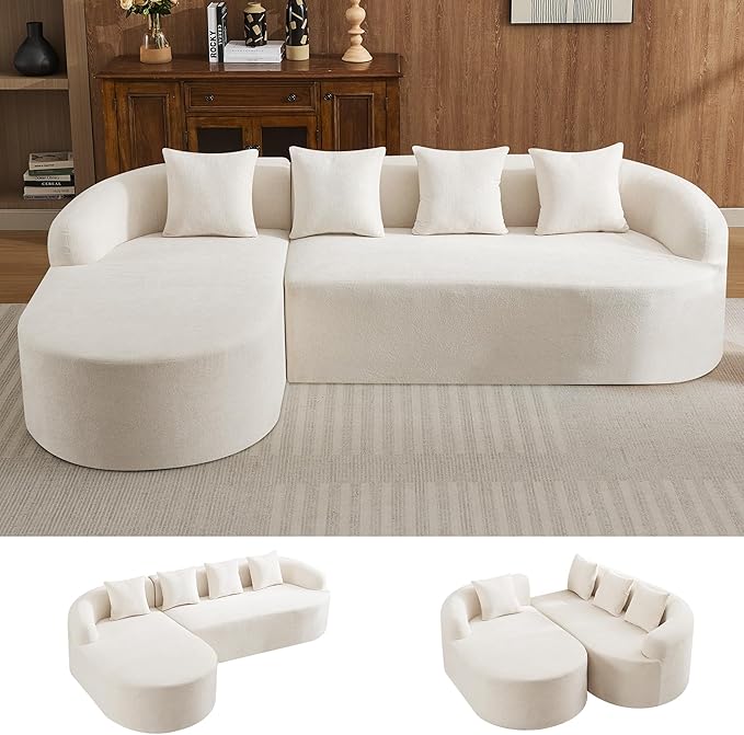 105.5 Boneless Curved Couch L Shaped 4-Seater Cloud Couch with Deep Seat Chaise Oversized Curved Sofa Chenille Modular Sectional Couches for Living Room No Assembly Beige