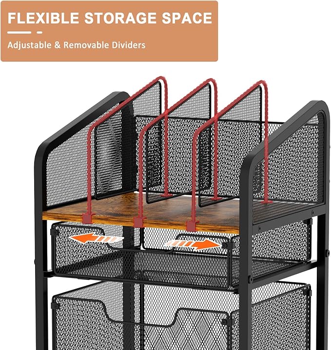 Rolling File Cabinet with Adjustable Dividers Mobile Filing Cabinet with 2 Storage Drawers on Lockable Wheels Hanging File Organizer Beside Under Desk for Office Home（Patent Pending）