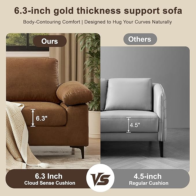 100.8''Sectional Couches for Living Room L Shaped Couch Faux Leather Couch Modular Sofa with Chaise and Back Cushions for BedroomApartment(Brown 100.8'')