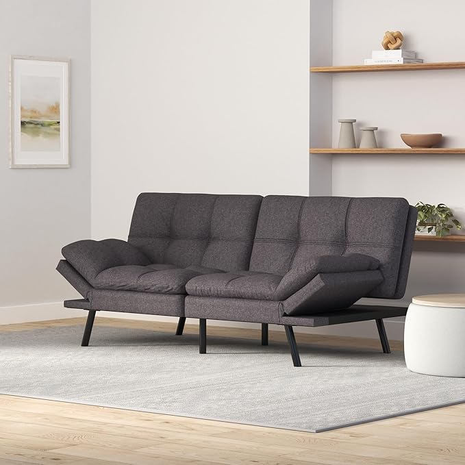 MUUEGM Futon Sofa Bed Couch Memory Foam Futon Convertible Couch Bed SleeperModern Love Seat Daybed Sofa for Living RoomSmall SpaceOffice71Adjustable Backrests ArmrestsGrey