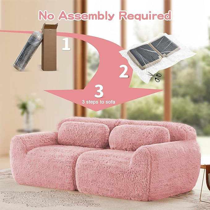 80.3 loveseat Sectional Couches for Living Room - Cloud Modular Couch Boneless Plush Sofa with Deep Seat &amp Support Pillow - Pink