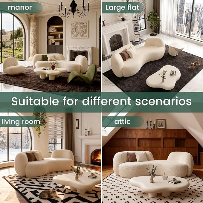 French Cream Style Curved Fabric Sofa Fashion Store Rest Area Beauty Salon Reception and Negotiation Internet Celebrity Style Modern Fashion (White 94.5)