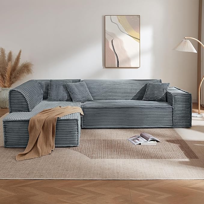 CHITA Modular L-Shaped Sofa Oversized Deep Seat Sectional Couch Modern Comfy Boneless Sofas for Living Room Left Facing Chaise and Soft Corduroy Fabric No Assembly Dark Gray