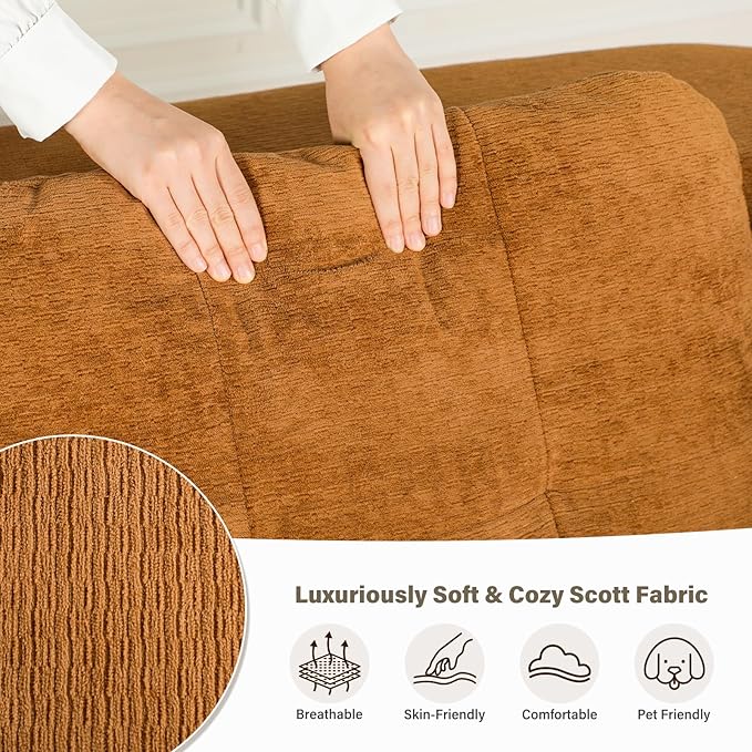 78 Convertible Sofa Bed with Blanket Boneless Cloud Couch Queen Scott Fabric for Living Room Bedroom Modular Loveseat with High-Density Solid Sponge No Assembly Brown