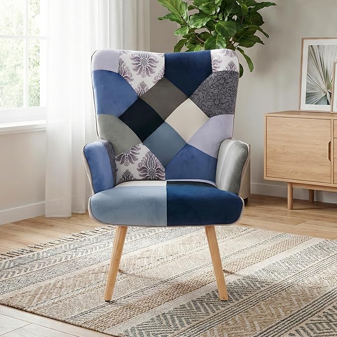 Joysoul Living Room Accent Chair Modern High Back Arm Chair Houndstooth Pattern Bohemian Style Chairs for Bedroom Waiting Room