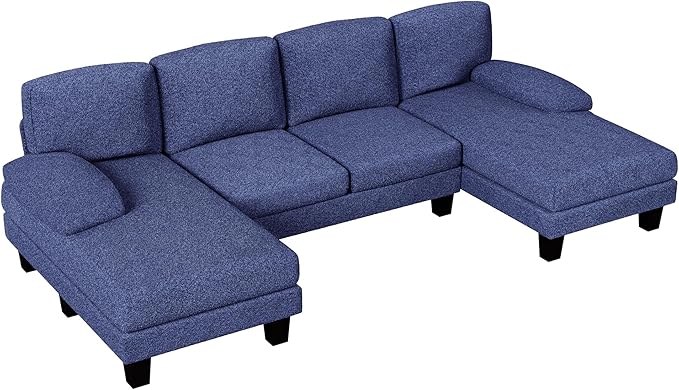 YESHOMY Sectional Couch for Living Room Modern Cloud Couch with Deep Seat and Chaise U-Shaped Sofa Couches with Padded Armrest for Small Apartment (Loop Yarn Blue)