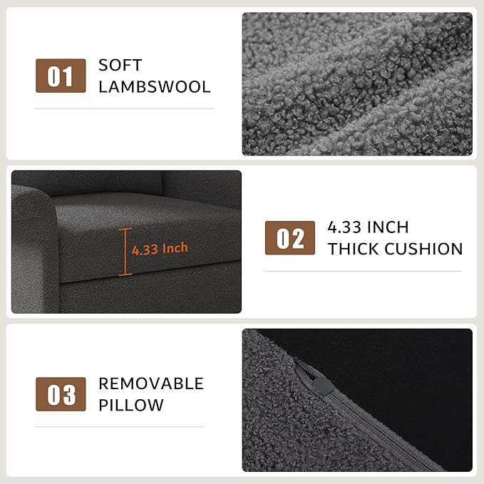 Sofa Bed Chair 3-in-1 Convertible Sleeper Chair with Storage Drawer Lambswool Fabric Pull Out Couch with Adjustable Backrest for Living Room Bedroom Office Dark Gray