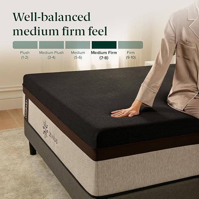 Zinus Lumbar+ Premium 14 Inch Memory Foam Mattress Lumbar Support Targeted Pressure Relief Cooling Gel and Green Tea Cool-to-The-Touch Cover Medium Firm Feel CertiPUR US Certified Queen