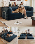 Convertible Sleeper Sofa Bed with Cylindrical Pillow 79 Inch Oversized Corduroy Upholstered Boneless CouchLove Seat Floor Sofas Living RoomSmall Space ApartmentOffice (Blue)