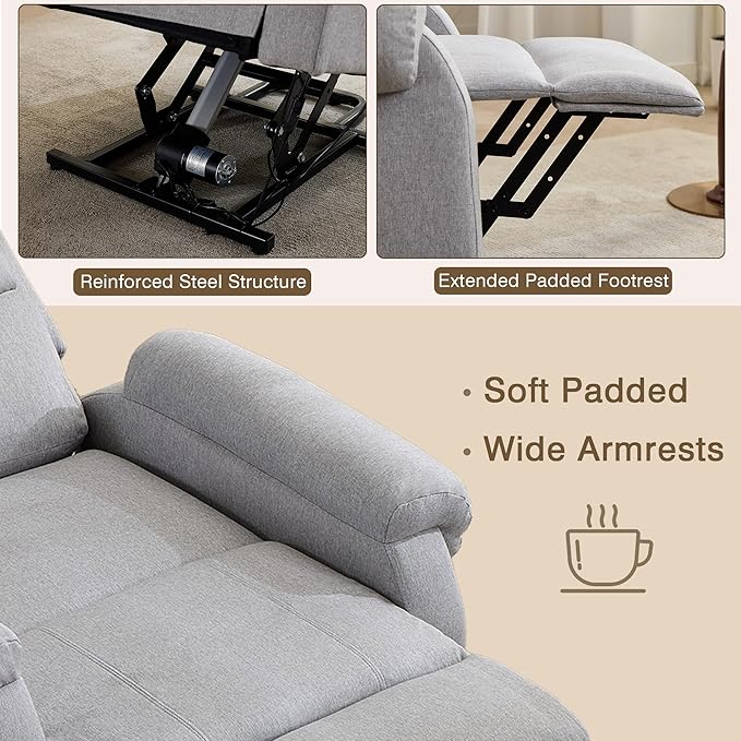 Power Lift Recliner Chair Recliners for Elderly with Heat and Massage Recliner Chair for Living Room with Infinite Position and Side Pocket USB Charge Port (Light Grey)