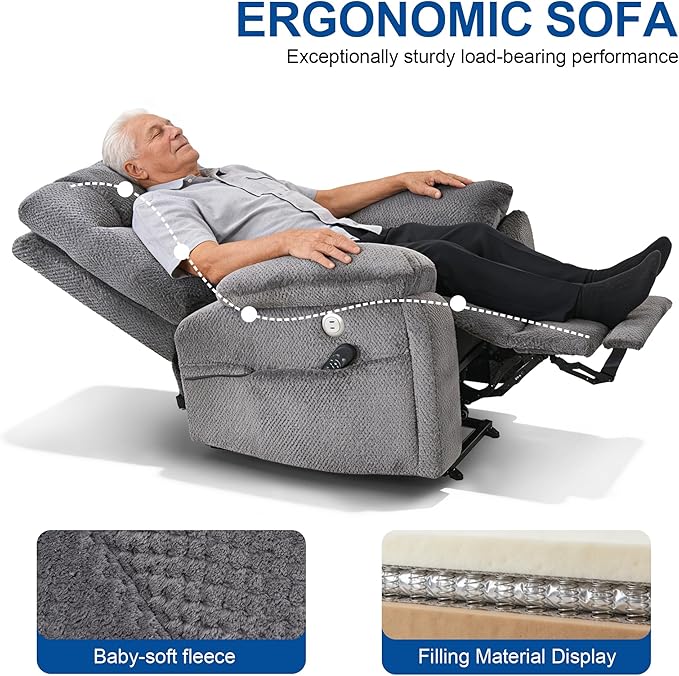 Oversized Power Lift Recliner Dual Motor Elderly Lift Chair with Independent Backrest &amp Footrest Adjustment Hidden Cupholder USB-A/USB-C Charging Ports Lounge Chair for Living Room