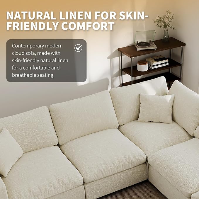 Modular Cloud Sectional Couches for Living RoomL Shaped Filled-Down Sofas95.4 Detachable Couch Cushion CoversCozy Sofa for Apartment Beige