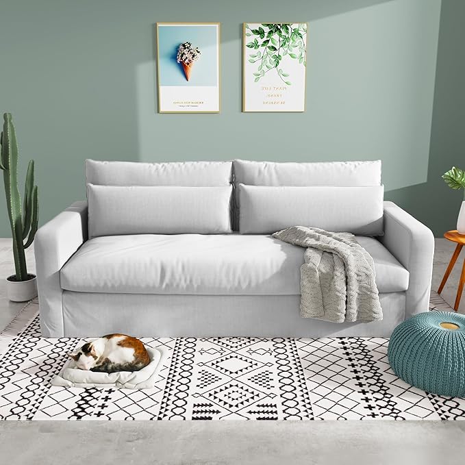 SILKIR Couches for Living Room Down Filled Sofa 80 Inch Couch with Lumbar Pillows Comfy Sofa for ApartmentBedroomOfficeWhite