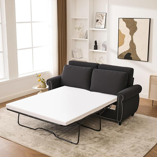 Queen Pull Out Sofa Bed 74' Large Convertible Sleeper Sofa 2 Seater Loveseat Sofa-Bed with Queen Size Mattress for Living Room Small Spaces Apartment Studio Dark Gray