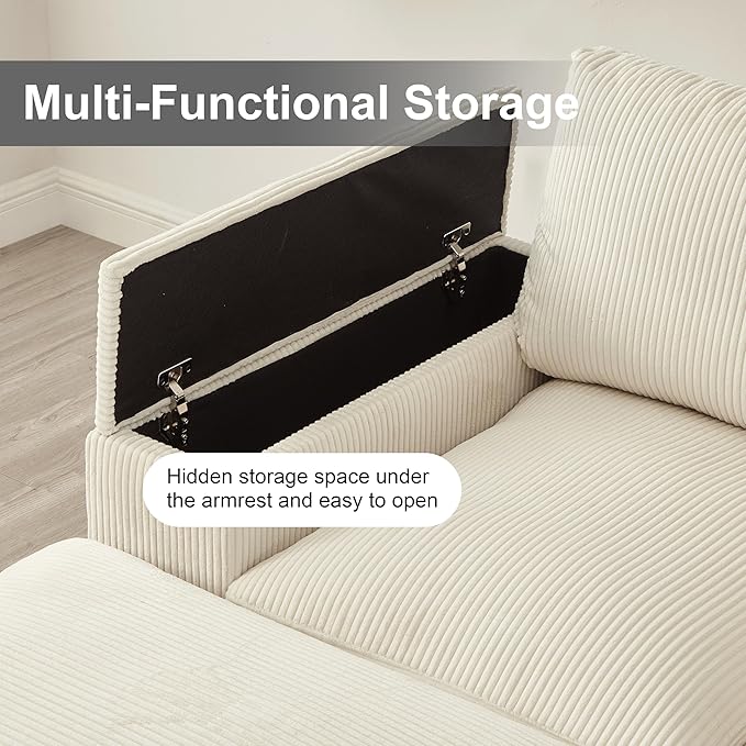 122 Oversized Modular Sectional Sofa Cloud Couch with 2 Ottomans Comfy Corduroy Upholstered Deep Seat Large U Shaped Lounge Sofa&ampCouches with Hidden Arm Storage Box