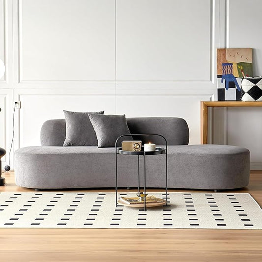 90 Curved Sofa with Throw Pillows 4 Seater Luxury Velvet Couch with Half Moon Design and High-Density Foam Ideal for Modern Living Room Office &amp Apartment Grey
