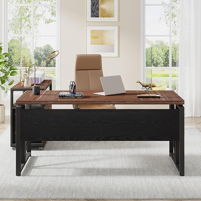 Tribesigns Office Desk with Drawers Sets 63 inches L Shaped Computer Desk with Mobile File CabinetBig Executive Desk for Home Office Furniture Sets (Dark Brown 63-inch)