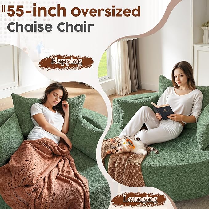 Antetek 360-Degree Swivel Accent Chair Oversized Modern Comfy Chenille Round Swivel Chaise Lounge Sofa Chair with Backrest Cushion &amp 2 Throw Pillows for Living Room Bedroom Office Green