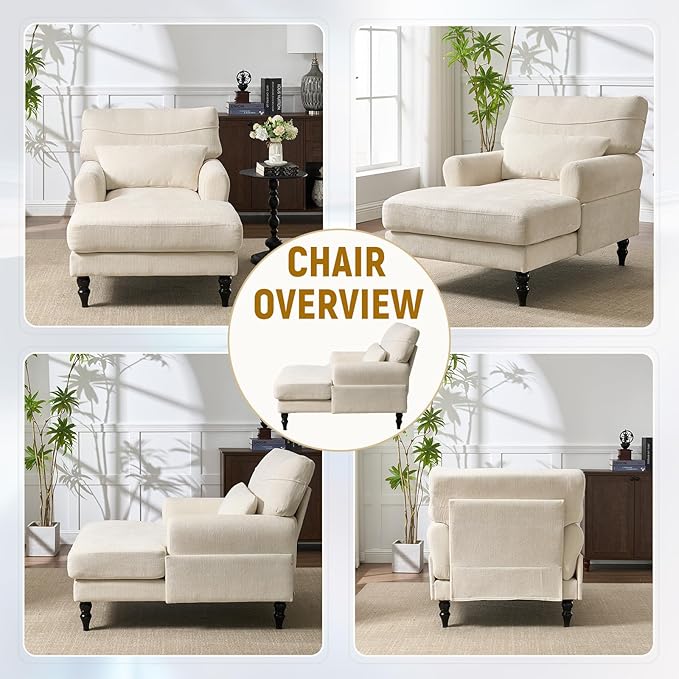 Accent Chair 51'' Modern Armchair for Living Room Upholstered High Back Lazy Sleeper Armchair Recliner for Woman Chaise Lounge Chair Indoor Single Reading Sofa Chair with Wood Legs (White)