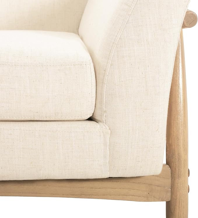 Christopher Knight Home Canna Fabric Flared Arms Loveseat Comfy Upholstery 2 Seater Sofa Wooden Frame Living Room Chair Soft Seating Lounge Sofa for Bedroom/Office Beige + Natural