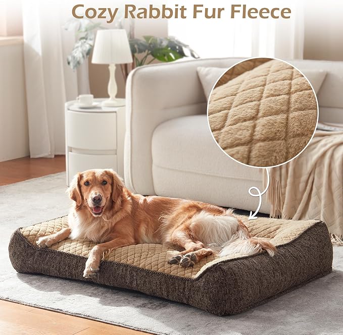 JOEJOY XL Orthopedic Dog Beds Large Sized Dog Extra Thick Supportive Big Dogs Couch Bed with Sides Ultra Soft Pet Bed Sofa for Large Dogs Brown 42''x30''