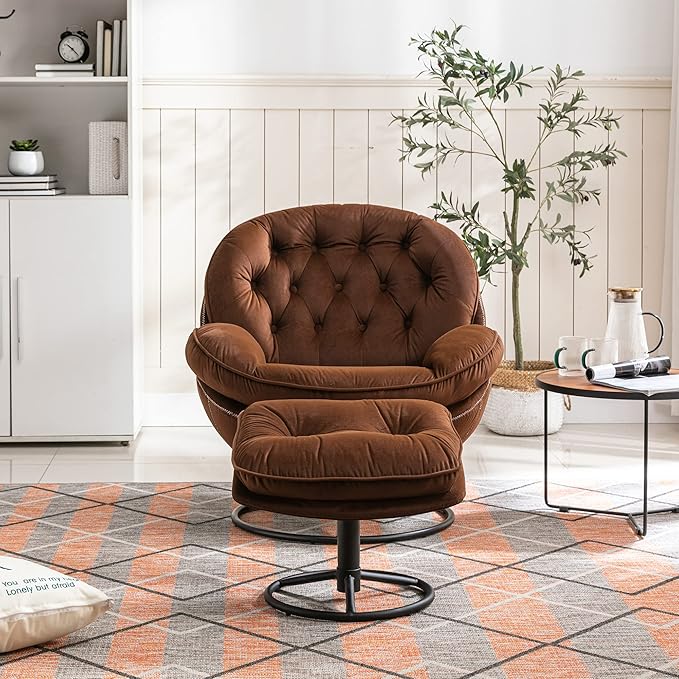 Accent Chair TV Chair Living Room Chair with Ottoman-Brown