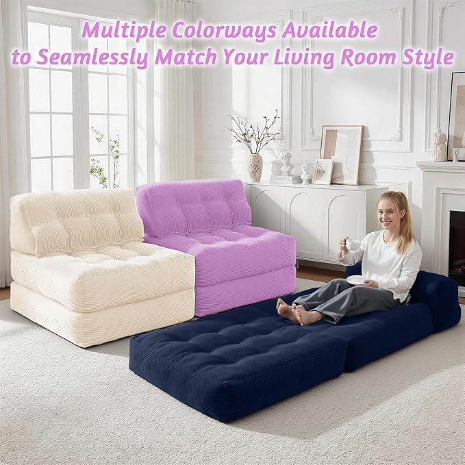 HABUTWAY Folding Sofa Bed Convertible Sleeper Chair Bed with Pillow &amp Handle Foldable Mattress with Back Support Portable Single Couch Comfy Floor Sofa Lounge for Living Room Bedroom(Light Pur