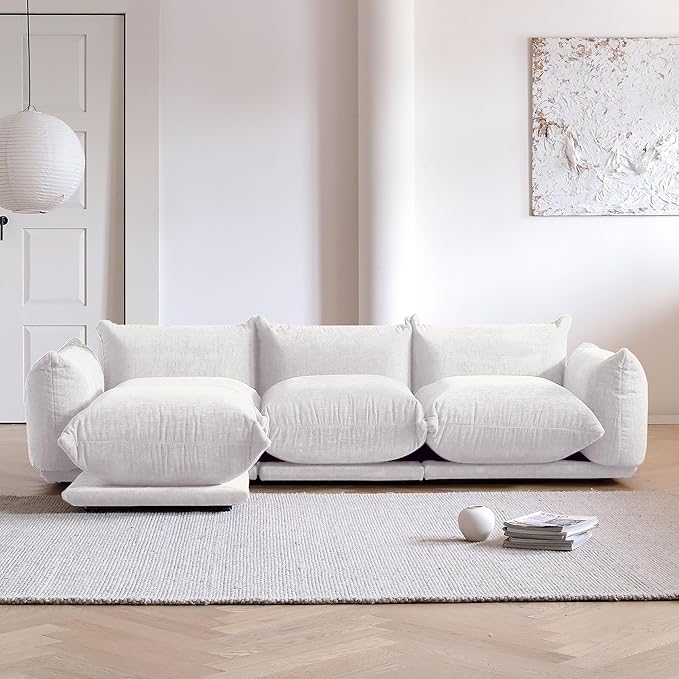 WJShome L-Shaped Sectional SofaChenille Minimalist Modular Sofas Couches3Seater+1 Ottoman Sectionals Couch with Wide Reversible Chaise for Living Room Bedroom Office Apartment