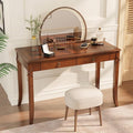 Solid Wood Writing Desk Home Office Desks with 2 Storage Drawers 46 Mid-Century Modern Walnut Tables Computer Desk for Home Office Easy Assembly Vanity Desk Study Table Station BSZDR200
