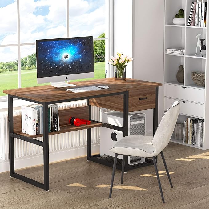 Tribesigns Drafting Table with Storage Drawers Drawing Computer Desk Artist Craft Table Painting Desk Workstation with Shelves and Tiltable Tabletop for Students Home Office