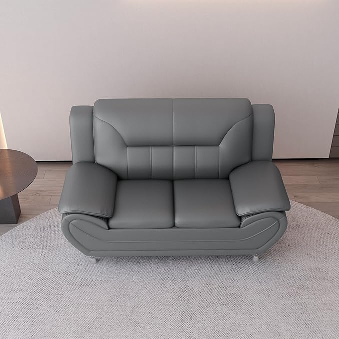 Michael Modern Faux Leather Upholstered Stainless Steel Legs Living Room Loveseat Gray