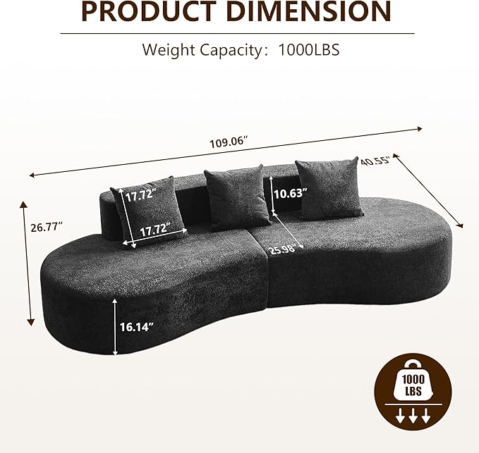 109 Modern Curved Sofa Raindrop Velvet Fabric 5 Seater Curved Shaped Sectional Couch for Living Room Bedroom Office No Assembly