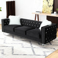 Luxury 3 Seater Sofa Couch with Acrylic Crystal LegsChesterfield 3-Seater SofasModern 83 Diamond Button Tufted 3 Seat Couches with Silver Nailhead Trim for Living Room (Black 3 Seater)