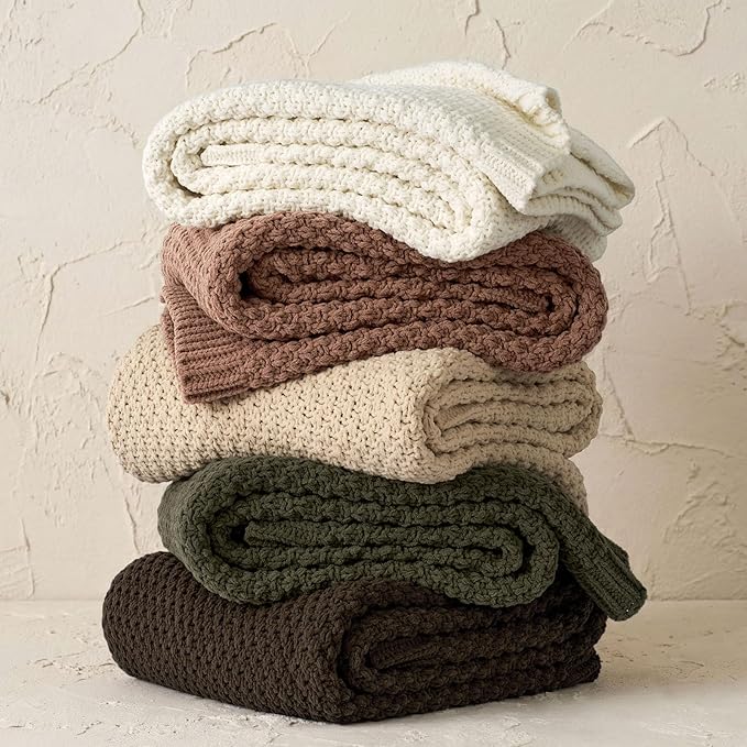 EVERGRACEHOME Chunky Chenille Knit Throw Blanket for Couch Soft Luxurious Moss Stitch Blankets for Bed Cozy Decorative Farmhouse Knitted Throws for Sofa Cocoa Brown 60 x 80