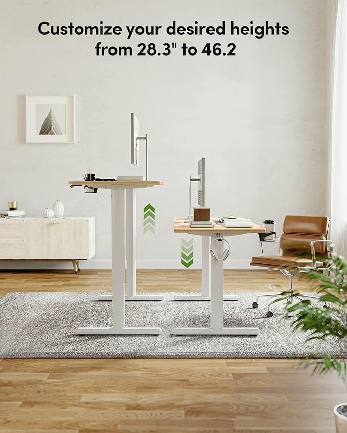 CubiCubi Height Adjustable Electric Standing Desk 44 x 24 Inches Stand Up Table Sit Stand Home Office Desk with Splice Board Top