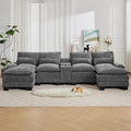 125'' U Shaped Cloud Modular Sofa Chenille Upholstered Comfy Sectional Couch with Storage Console USB Charging Ports &amp Cup Holders Modern Deep Seat Sofa for Living Room Grey