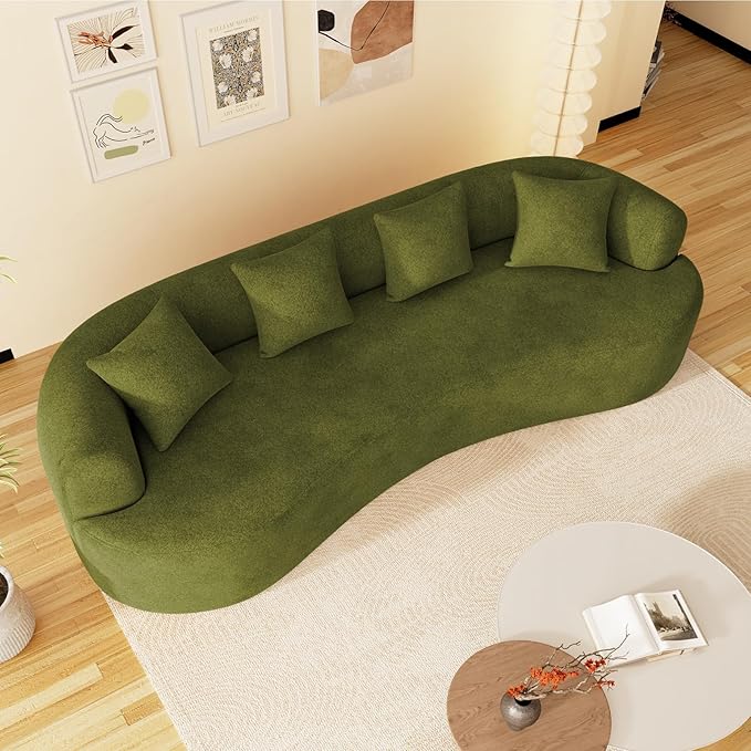 107 Curved Sofa for Living Room Modern Chenille Cloud Couch Sofa Luxury Plush Extra Deep 4-Seater Oversized Boucle Couch for Small Spaces Apartment‌ No Assembly Required Green