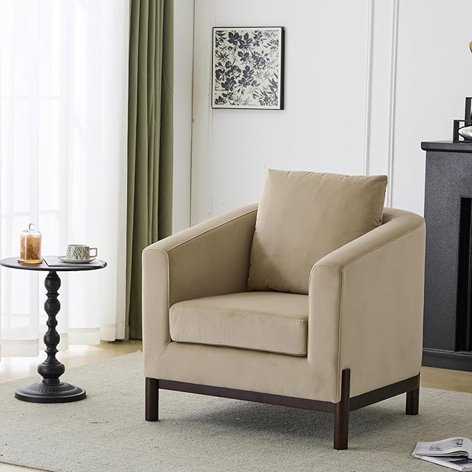 Christopher Knight Home Upholstered Club Chair Comft Accent Chair Soft Armchair Reading Single Sofa with Wood Legs Barrel Lounge Chair for Living Room Bedroom Home Rest 33.5 x33.5x31.5 Camel