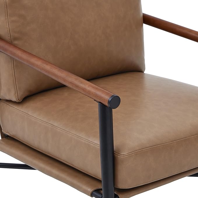 Watson &amp Whitely Accent Chairs Set of 2 Mid Century Arm Chair for Living Room Bedroom Modern Reading Chair Upholstered Lounge Armchair with Metal Frame &amp Wooden Armrests Faux Leather in Bro