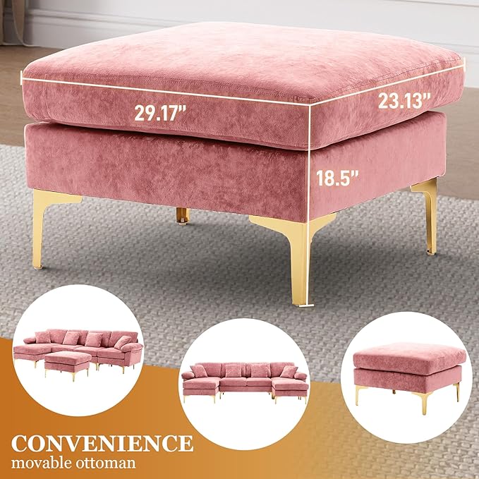 U Shaped Sectional Couch Sofa 114 Convertible L Shaped Sofa with Ottoman &amp Chaise Lounge Modern Oversized Modular 4 Seat Sleeper Sofa Set for Living Room Office Pink Velvet