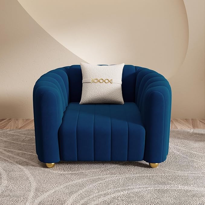 Modern Blue Velvet Sofa Chair for Living Room 42 Single Sofa with Gold Metal Sphere Legs (Blue 1S)