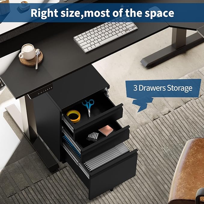 TrailBlaze 3-Drawer Mobile File Cabinet with Lock – Under Desk Rolling Storage Cabinet Fits Legal/Letter/A4 Metal Filing Cabinet with Locking Casters &amp Easy Assembly for Home Office Workspace