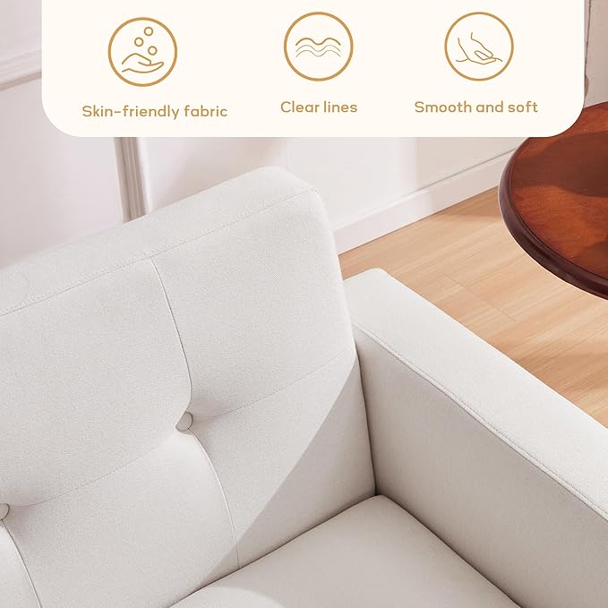 HUIMO Fabric Accent Chairs Set of 4 Button Tufted Living Room Chairs Easy to Install Mid Century Modern Chair Upholstered Arm Chair for Living Room Bedroom Study Office (4 White)