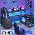 L Shaped Gaming Desk with Drawers &amp Storage Shelves Corner Gaming Desk with Power Outlets &amp LED Light Reversible Computer Desk with Monitor Stand &amp Hooks Carbon Fiber Black