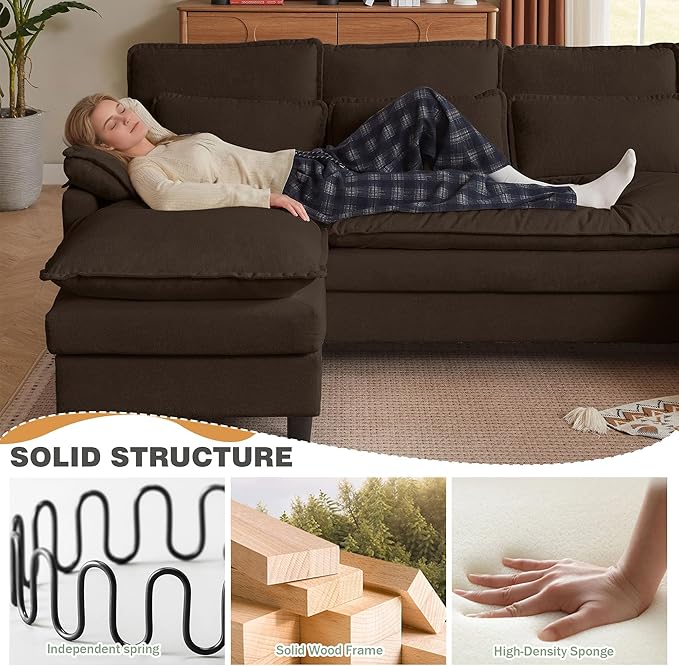 105 Convertible Sectional Sofa U Shaped Comfy Cloud Couch with Double Chaise and Padded Armrests Modern Upholstered 4 Seater Sofa for Living Room Apartment Office Coffee
